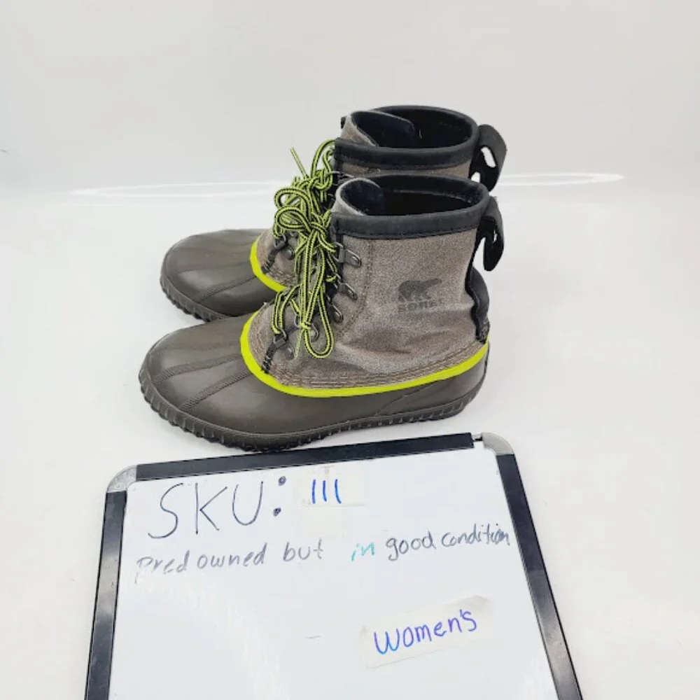 Sorel Boy's Gray Black Cheyanne NY1902-245 Lace Up Rain Duck Boots Size‎ 5
